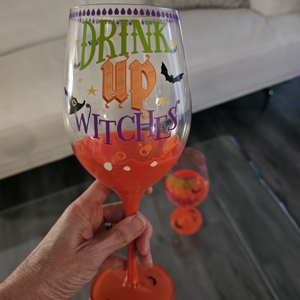 Rare Vintage Pier 1 "Drink Up Witches" Set of 2 Wine Glasses - Picture 2 of 6